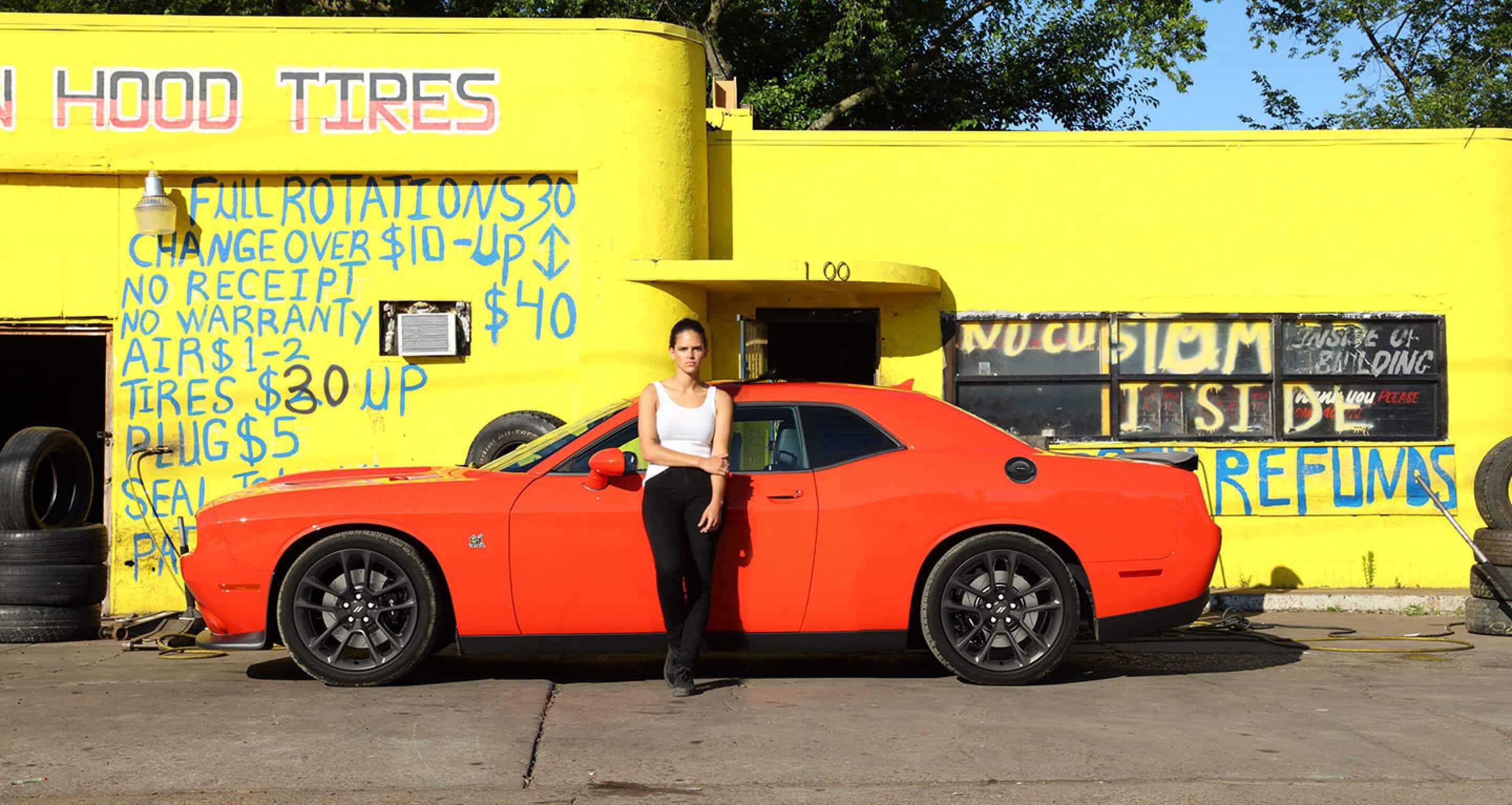 A Girl with Dodge Challenger Wallpaper