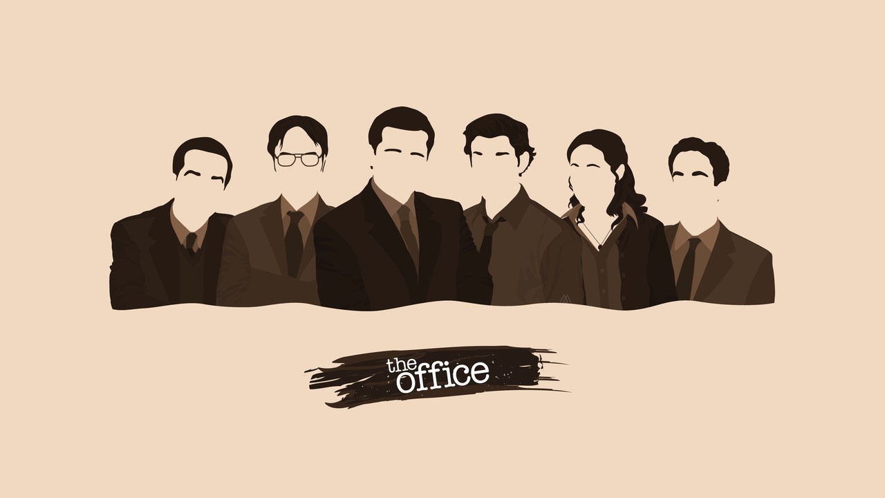 Download The Office cast at Dunder Mifflin's reception desk Wallpaper